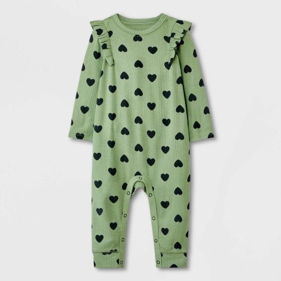 Cat & Jack™ Green/Black Ribbed One-Piece Romper Size 6-9 mos. - Picture 1 of 3